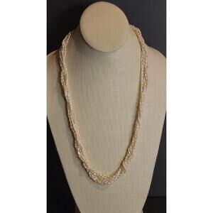 Vintage Cultured Rice Pearl with 14K  Gold Clasp & Beads 6 Strand Necklace